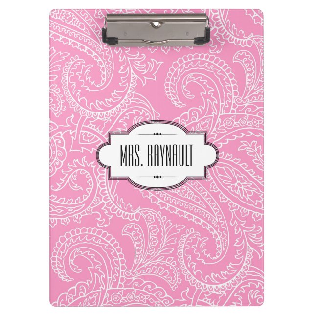 Personalized Pink Paisley Clipboard (Front)