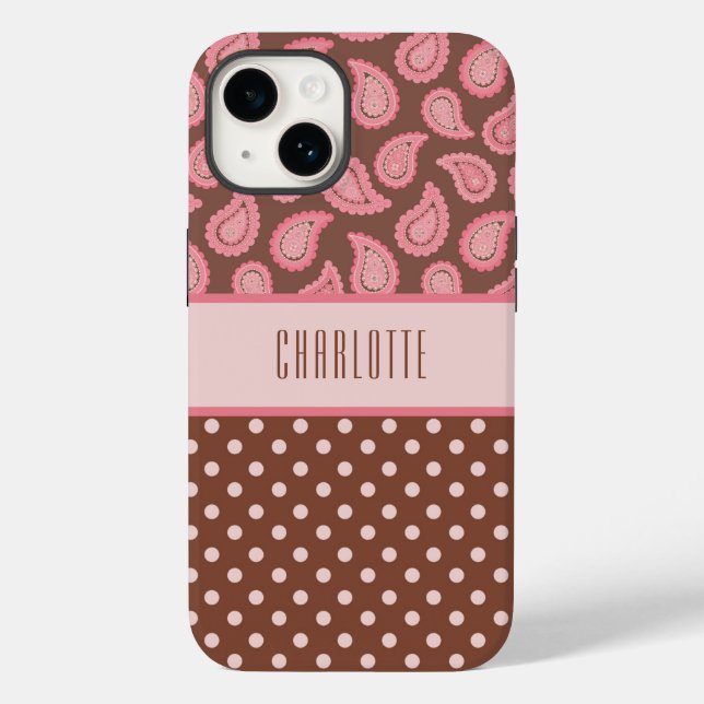 Personalized Pink Paisley & Polka Dots Phone Case (Back)