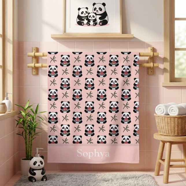 Personalized Pink Panda Kids Bath Towel (Creator Uploaded)