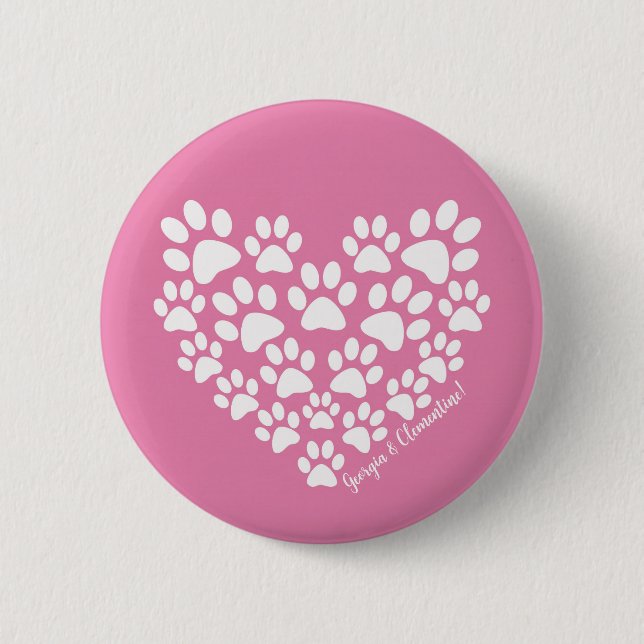 Personalized Pink Paw Print Button (Front)