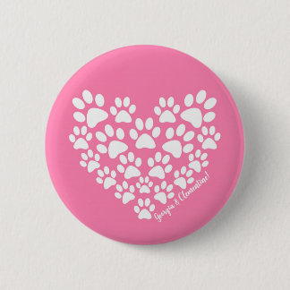Personalized Pink Paw Print Button