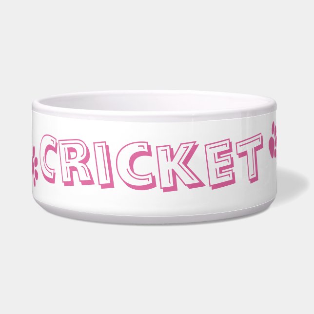 Personalized Pink "Paw Prints" Pet Bowl (Front)