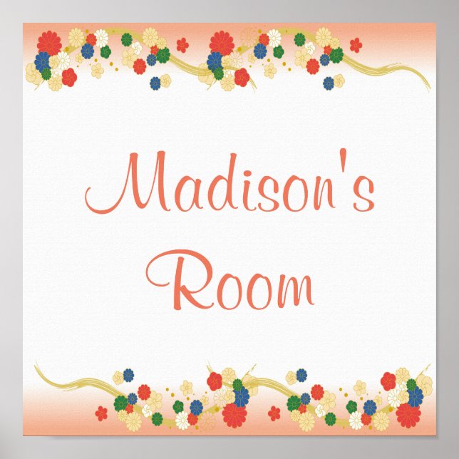 Personalized Pink Peach Asian Floral Template Poster (Front)