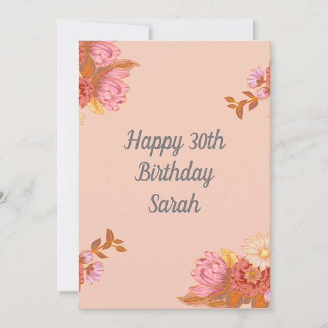 Personalized Pink Peach Floral Birthday Card (Front)