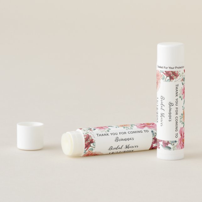 Personalized Pink Peach Floral Bridal Shower  Lip Balm (In Situ)