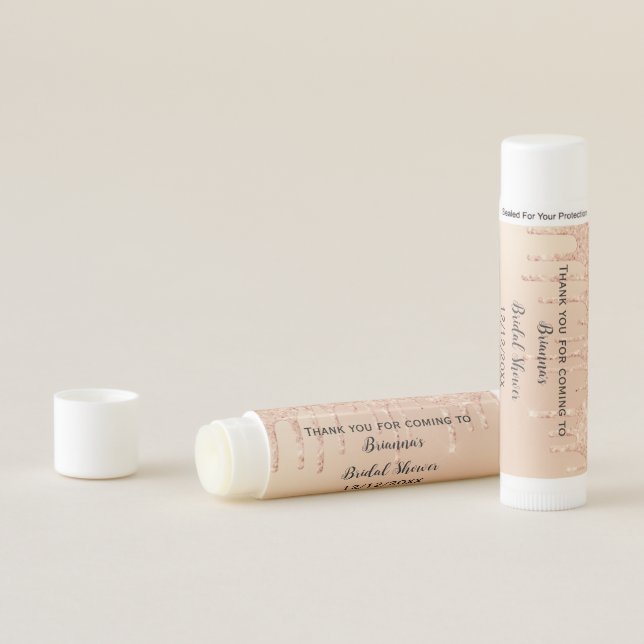 Personalized Pink Peach Glitter Bridal Shower Lip Balm (In Situ)