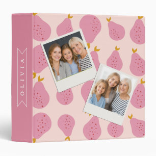 Personalized Pink Pear Pattern Cute Girly Fruit 3 Ring Binder