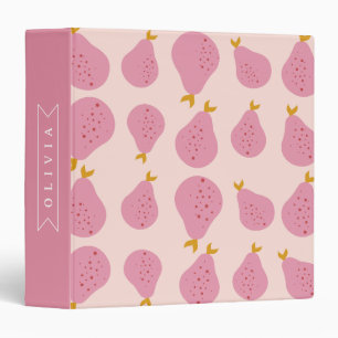 Personalized Pink Pear Pattern Cute Girly Fruit 3 Ring Binder