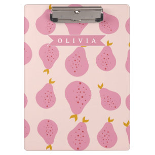 Personalized Pink Pear Pattern Cute Girly Fruit Clipboard