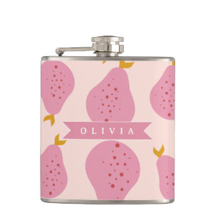 Personalized Pink Pear Pattern Cute Girly Fruit Flask
