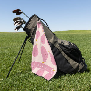 Personalized Pink Pear Pattern Cute Girly Fruit Golf Towel