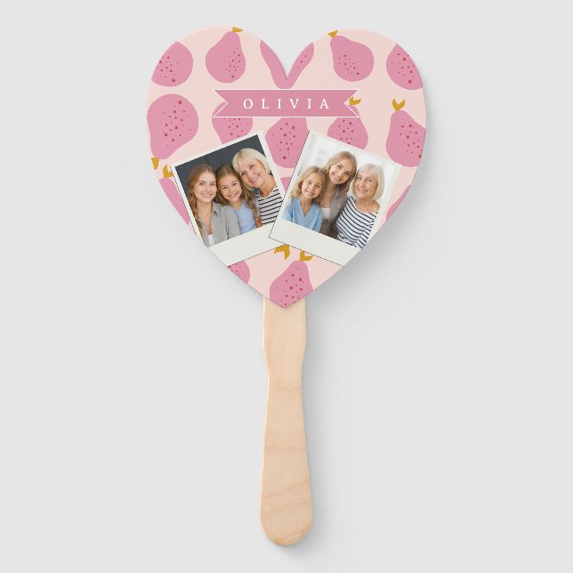 Personalized Pink Pear Pattern Cute Girly Fruit Hand Fan (Front)