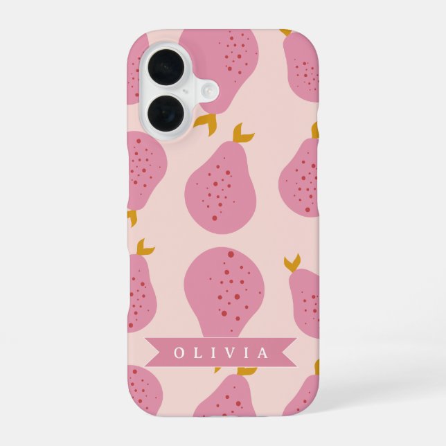 Personalized Pink Pear Pattern Cute Girly Fruit iPhone Case (Back)