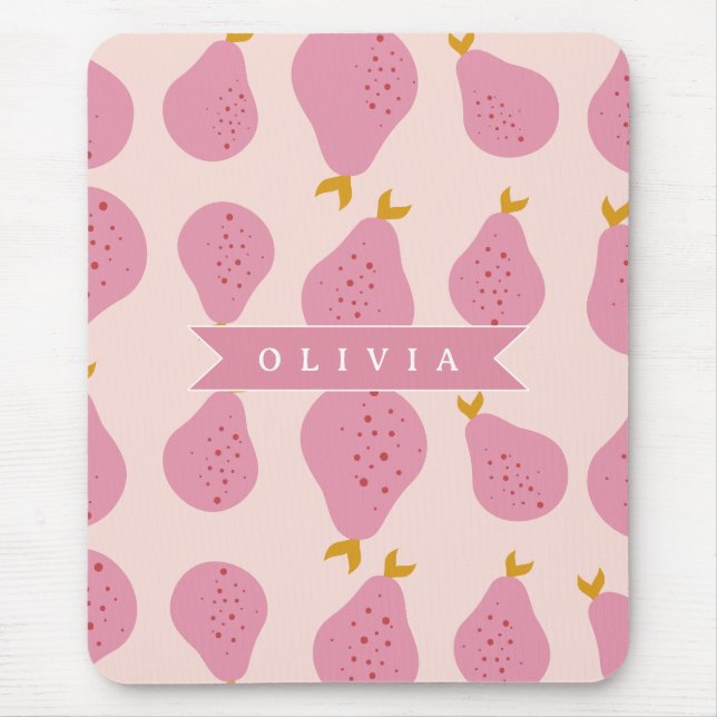 Personalized Pink Pear Pattern Cute Girly Fruit Mouse Pad (Front)