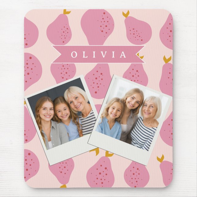 Personalized Pink Pear Pattern Cute Girly Fruit Mouse Pad (Front)