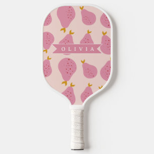 Personalized Pink Pear Pattern Cute Girly Fruit Pickleball Paddle