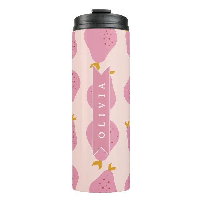 Personalized Pink Pear Pattern Cute Girly Fruit Thermal Tumbler (Front)