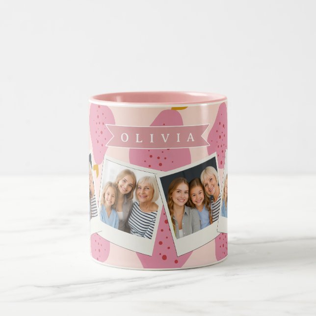 Personalized Pink Pear Pattern Cute Girly Fruit Two-Tone Coffee Mug (Center)