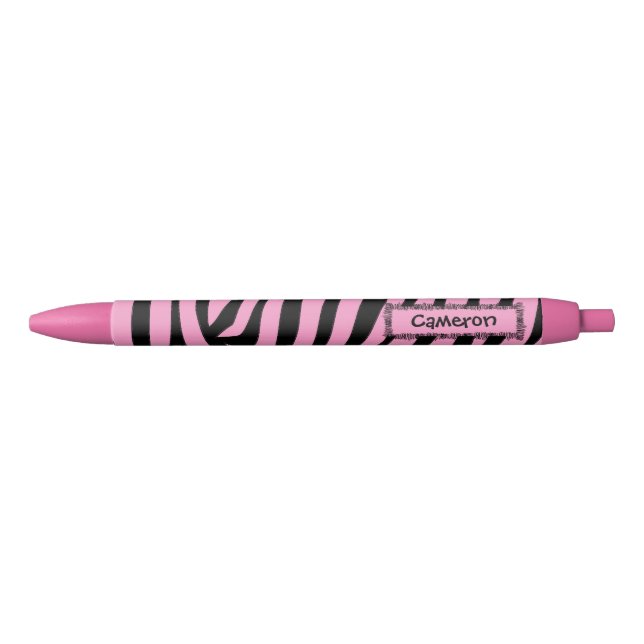 Personalized Pink Pen Pink and Black Zebra Stripes (Front)
