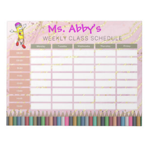 Personalized Pink Pencil Weekly Class Schedule Notepad