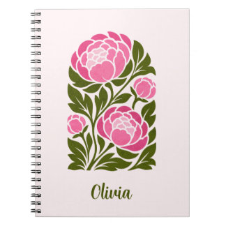 Personalized Pink Peony Floral Notebook, Botanical Notebook