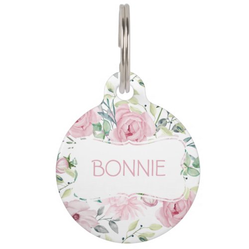 Personalized Pink Peony Floral Pet ID Tag