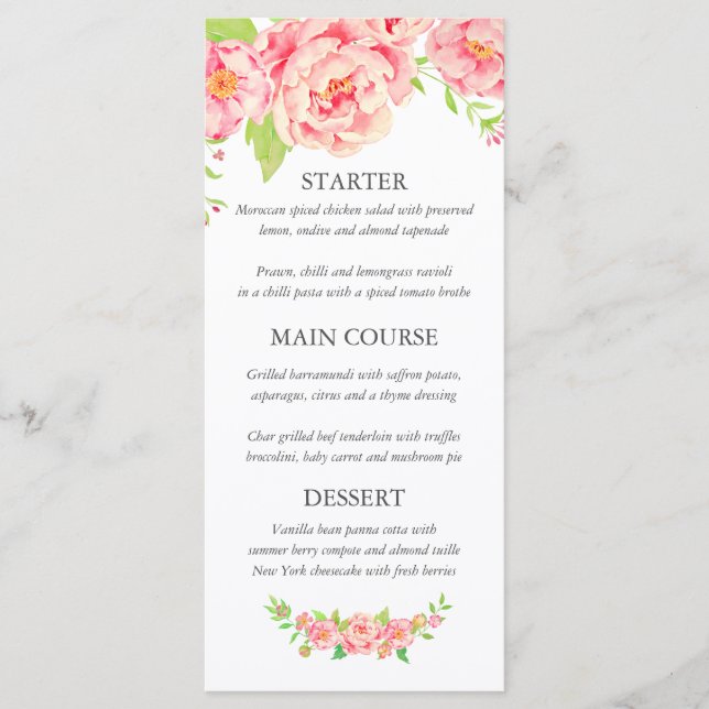 Personalized Pink Peony Wedding Menu (Front)