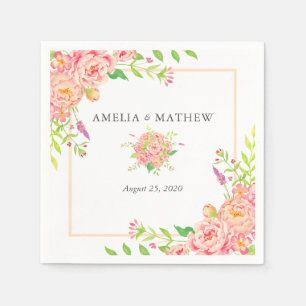 Personalized Pink Peony Wedding Napkins