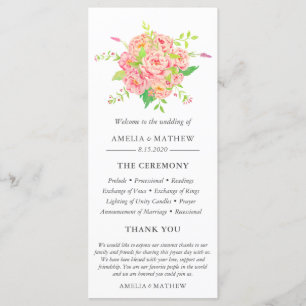 Personalized Pink Peony Wedding Program