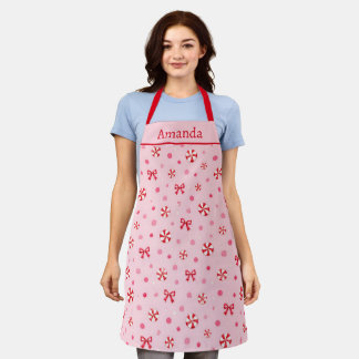 Personalized Pink Peppermint & Bows Christmas Apron