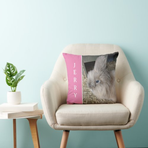 Personalized Pink Pet Rabbit Photo and Name Throw  Throw Pillow