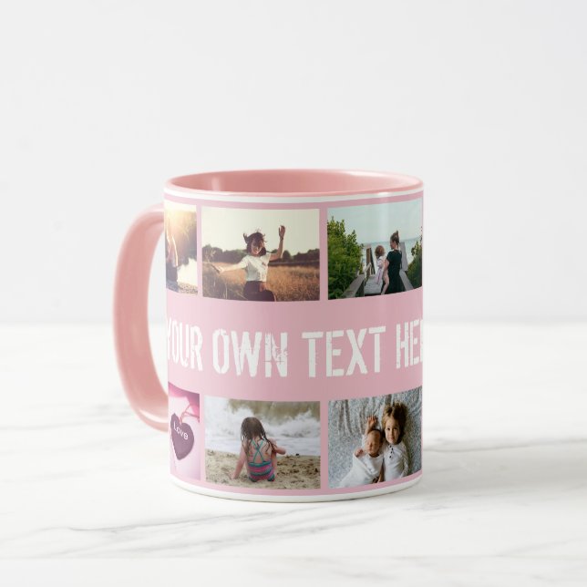 Personalized pink photo collage and text mug (Front Left)