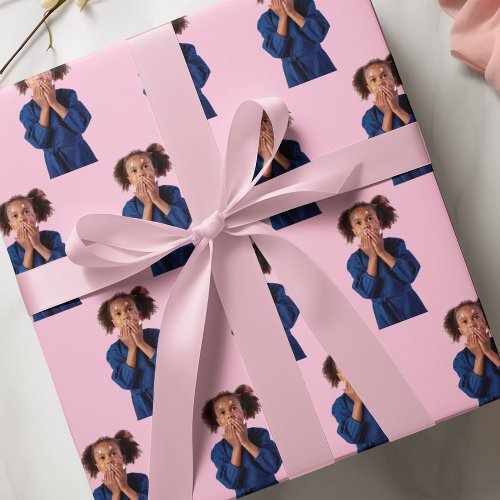 Personalized Pink Photo Collage Kids Birthday Wrapping Paper