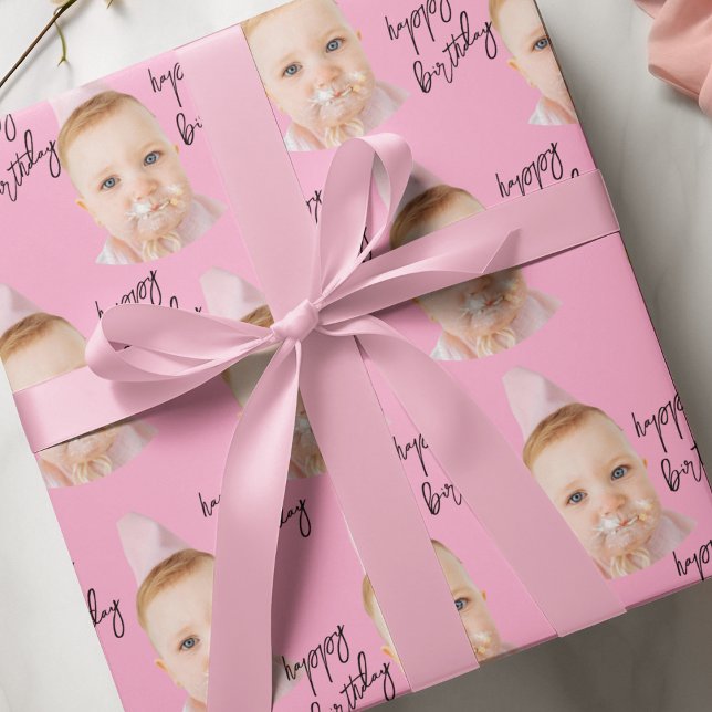 Personalized Pink Photo Collage Kids Birthday Wrapping Paper (Creator Uploaded)