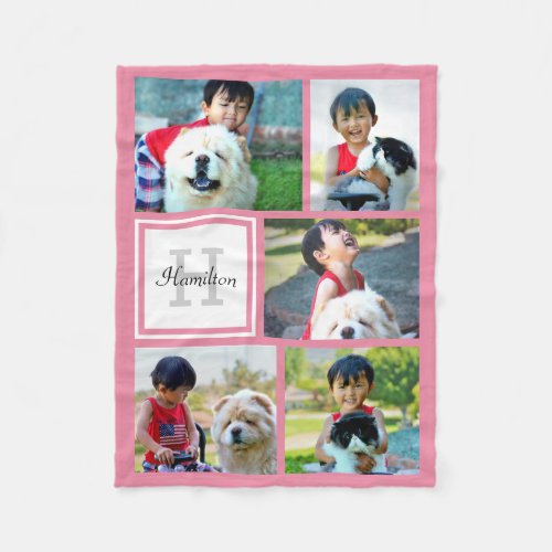 Personalized Pink Photo Collage Monogrammed Gift Fleece Blanket