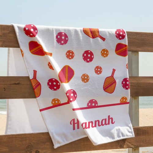 Personalized Pink Pickleball  Beach Towel