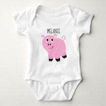 Personalized Pink Pig Baby Animal Piggy Baby Bodysuit