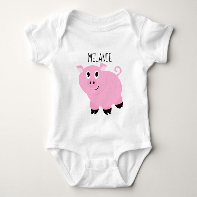 Personalized Pink Pig Baby Animal Piggy Bodysuit (Front)