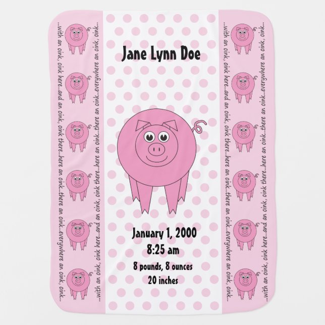 Personalized Pink Pig Blanket (two-sided) (Front)