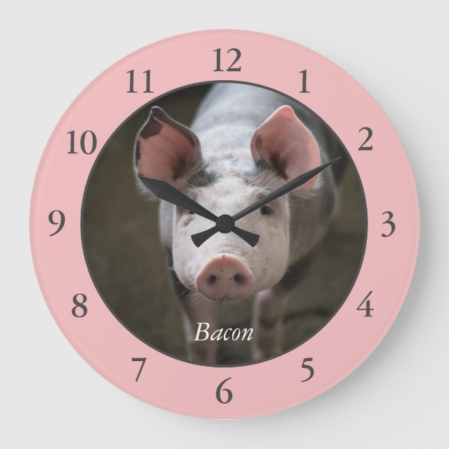 Personalized Pink Pig Large Clock (Front)
