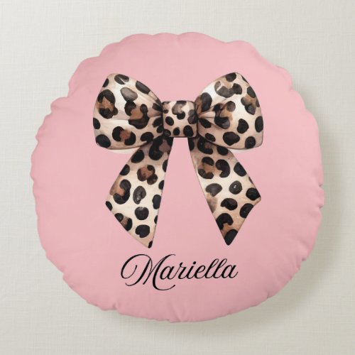 Personalized Pink Pillow with Leopard Bow