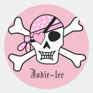 Personalized Pink Pirate Classic Round Sticker