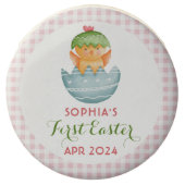 Personalized Pink Plaid Chick Egg My First Easter Chocolate Covered Oreo (Front)