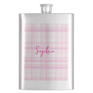 Personalized Pink Plaid Classic Flask with Name