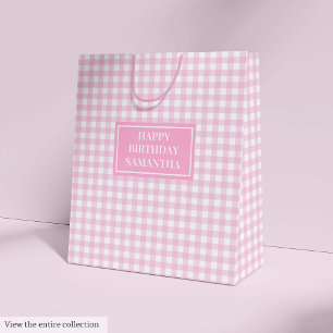 Personalized Pink Plaid Gift Bag Elegant Birthday