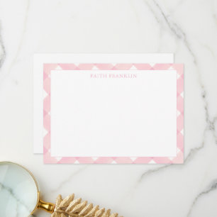 Personalized Pink Plaid Gingham Baby Stationery Thank You Card