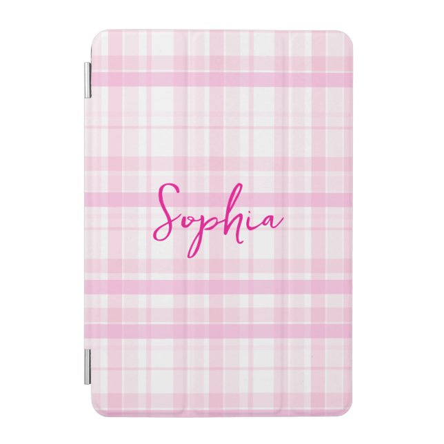 Personalized Pink Plaid iPad Cover with Name  (Front)