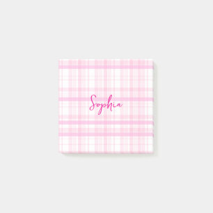 Personalized Pink Plaid Post-It Notes with Name
