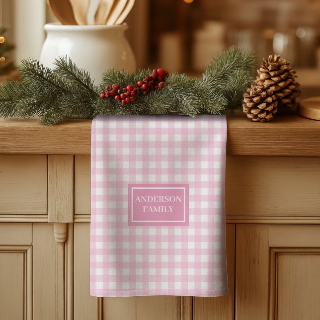 Personalized Pink Plaid Towel Chic Kitchen Accent (Personalized Pink Plaid Towel Chic Kitchen Accent)
