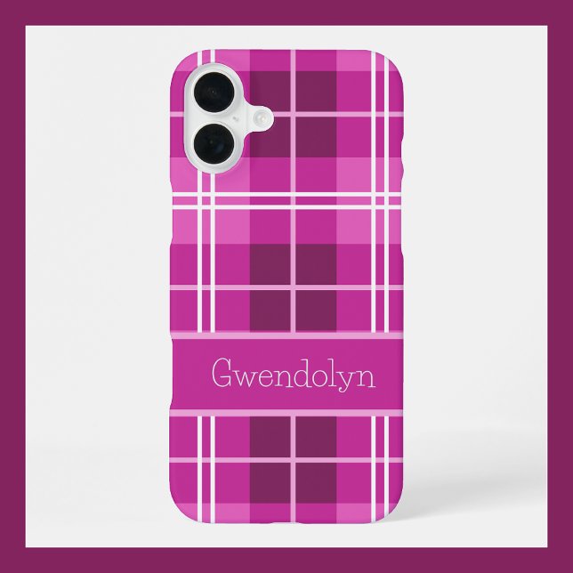 Personalized Pink Plaid with Custom Name iPhone Case (Creator Uploaded)